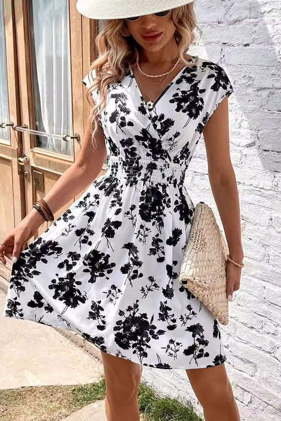 New Printed V-neck Short Sleeve Dress