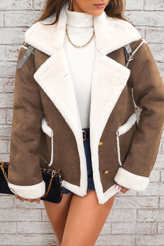 Fashion Polo Collar Plush Jacket Winter Warm Casual Jacket