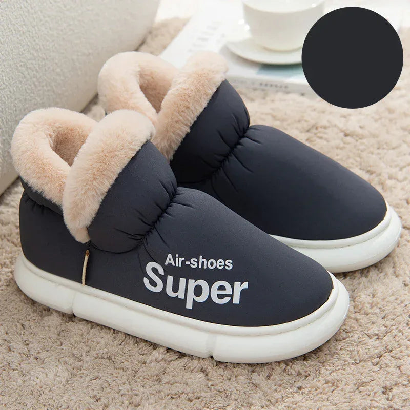 Warm House Shoes Plush Fleece High Back Heel Slippers Home Winter Warm Couple Shoes - DanaFashionstore