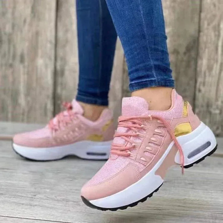 Women's Fly Wedge Wedge Round Toe Lace Up Mesh Large Size Casual Sneakers - DanaFashionstore