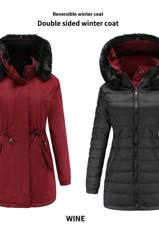 Double-sided Detachable Fur Collar Hat Quilted Parka