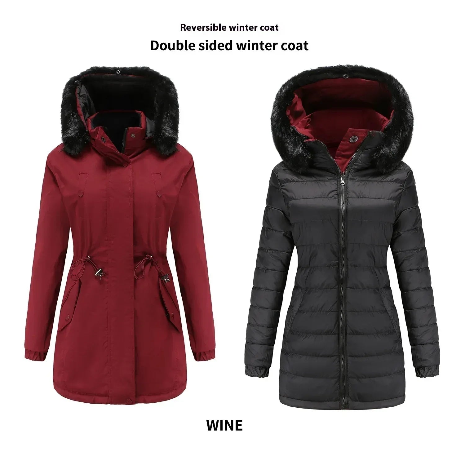 Double-Sided Detachable Fur Collar Quilted Parka 2026 - Versatile Winter Coat - DanaFashionstore