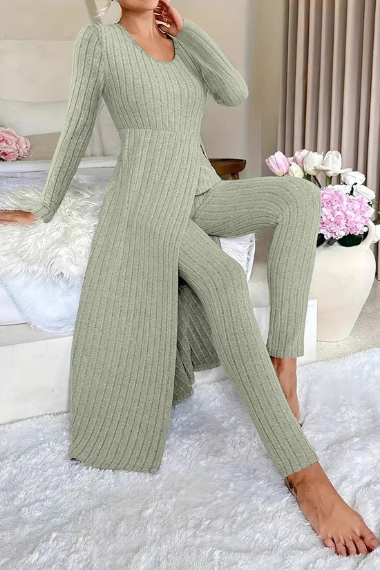 Crew Neck Split Long Sleeve Two-piece Set