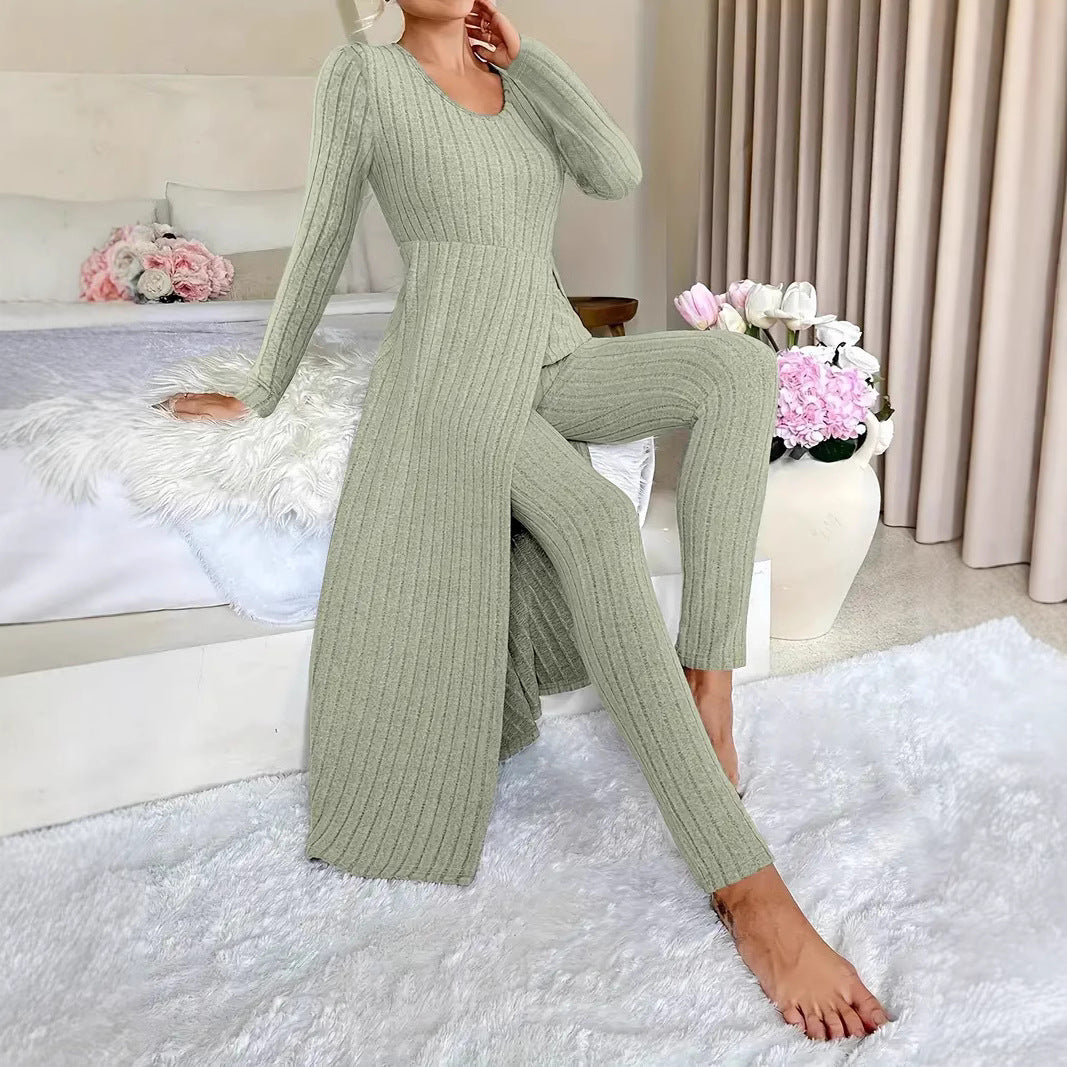 Crew Neck Split Long Sleeve Two-piece Set
