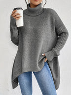 Irregular Turtleneck Sweater Winter Loose Long Sleeve Knitted Tops Leisure Warm Pullover Sweater Women's Clothing - DanaFashionstore