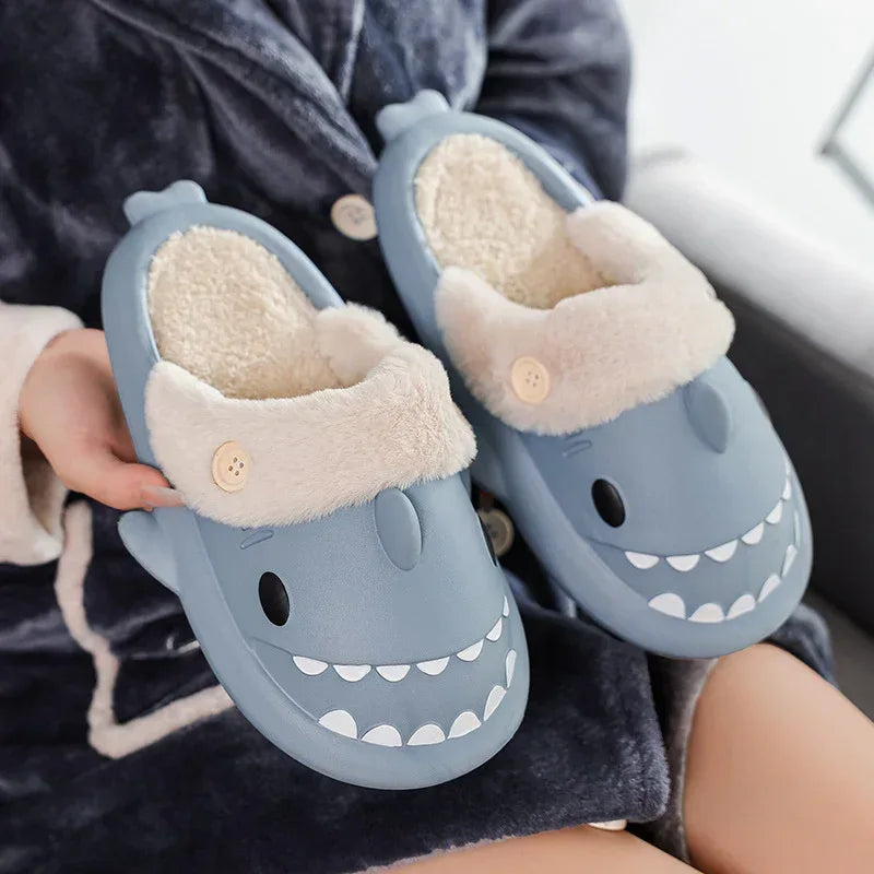 Winter Shark Shoes House Slippers With Button EVA Couple Slippers - DanaFashionstore