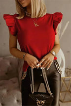 Women's Short-sleeved T-shirt With Ruffled Straps And Hollow Back In Solid Color - DanaFashionstore