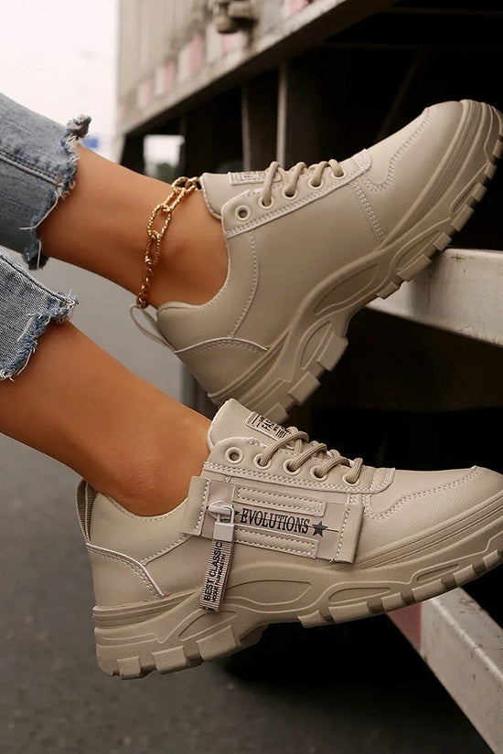 Lace-up Sports Shoes With Side-Zipper Design Fashion Thick-soled Round-toe Casual Shoes For Women Sneakers - DanaFashionstore