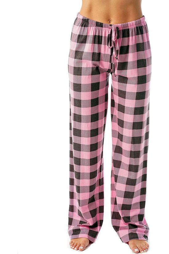 Drawstring Plaid Print Trousers Casual Loose Sports Home Pants Women