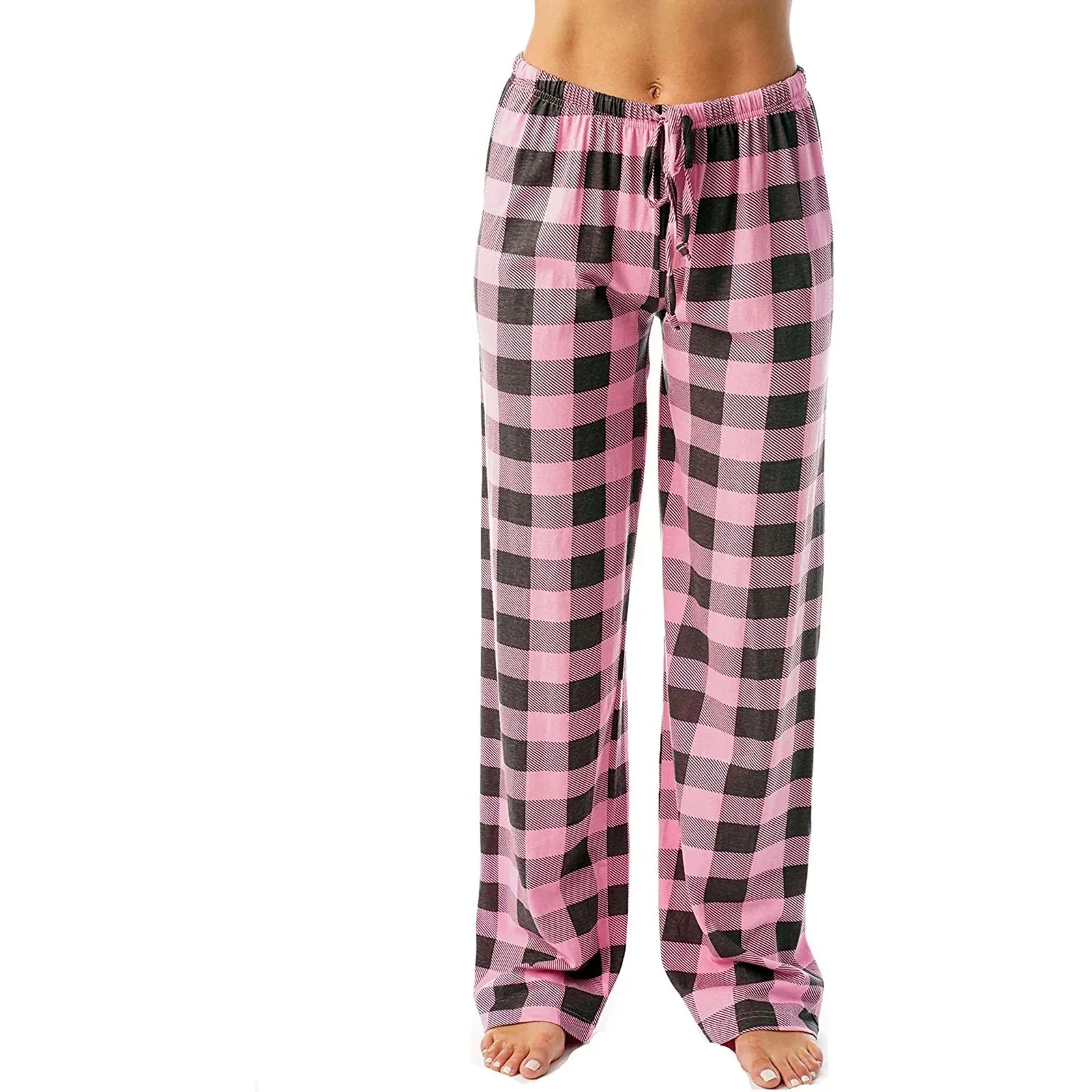 Drawstring Plaid Print Trousers Casual Loose Sports Home Pants Women - DanaFashionstore