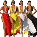 Women's Fashion Deep V High Slit Large Swing Floor Long Dress