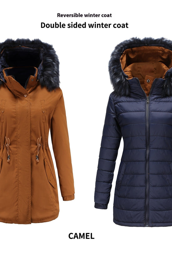 Double-sided Detachable Fur Collar Hat Quilted Parka