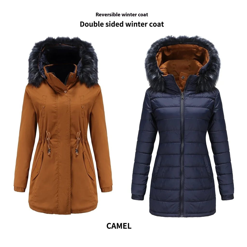 Double-Sided Detachable Fur Collar Quilted Parka 2026 - Versatile Winter Coat - DanaFashionstore
