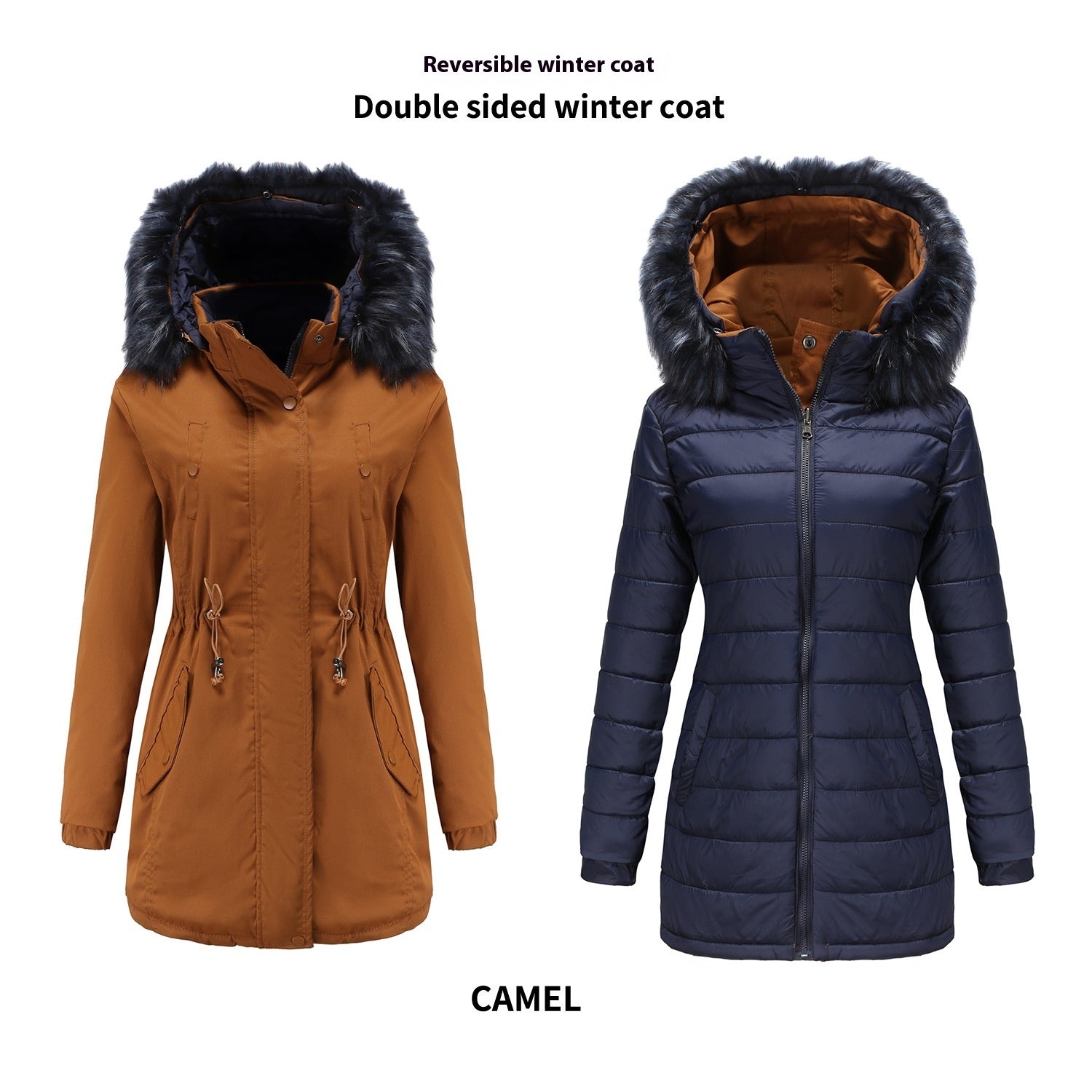 Double-sided Detachable Fur Collar Hat Quilted Parka