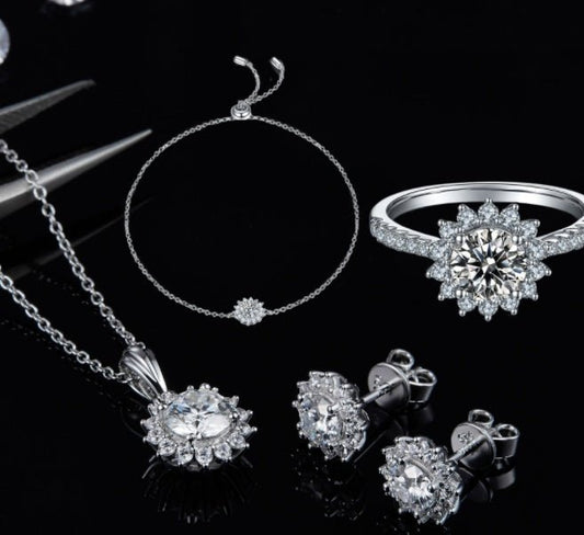 925 Silver Necklace Earring Bracelet Three Piece Set $89.00 Dana Fashion Color: 0.5ct Moissanite Stud Earrings Women's Accessories Overview: 100% new design and high quality Must-have for fashion women Have a beautiful appearance Specifications: Material: