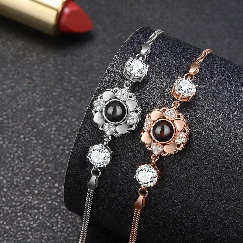 925 Silver Sunflower Projection Bracelet For Women $39.00 Dana Fashion Color: Rose Gold Women's Accessories Overview: 100% new design and high quality Must-have for fashion women Have a beautiful appearance Specifications: Material: Silver Style: Women's
