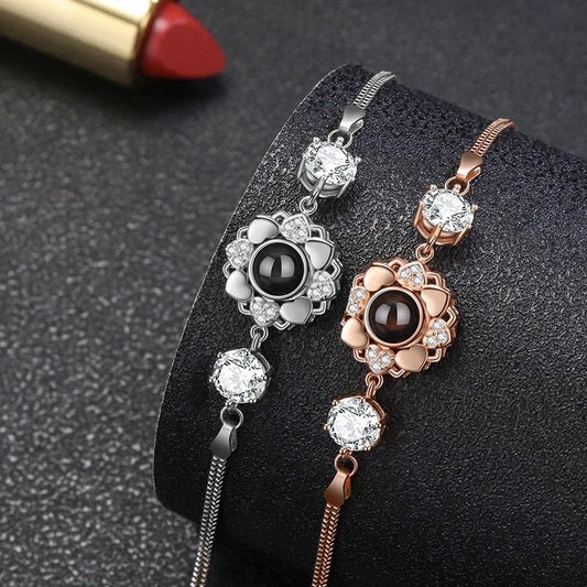 925 Silver Sunflower Projection Bracelet For Women $39.00 Dana Fashion Color: Rose Gold Women's Accessories Overview: 100% new design and high quality Must-have for fashion women Have a beautiful appearance Specifications: Material: Silver Style: Women's
