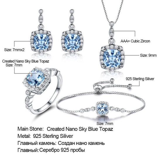 925 Sterling Silver Necklace Sky Blue Topaz Four-Piece Set $119.00 Dana Fashion style: 4pcs set Women's Accessories Material information: Material: Silver Packing list: Four-piece suit*1 Size Information:
