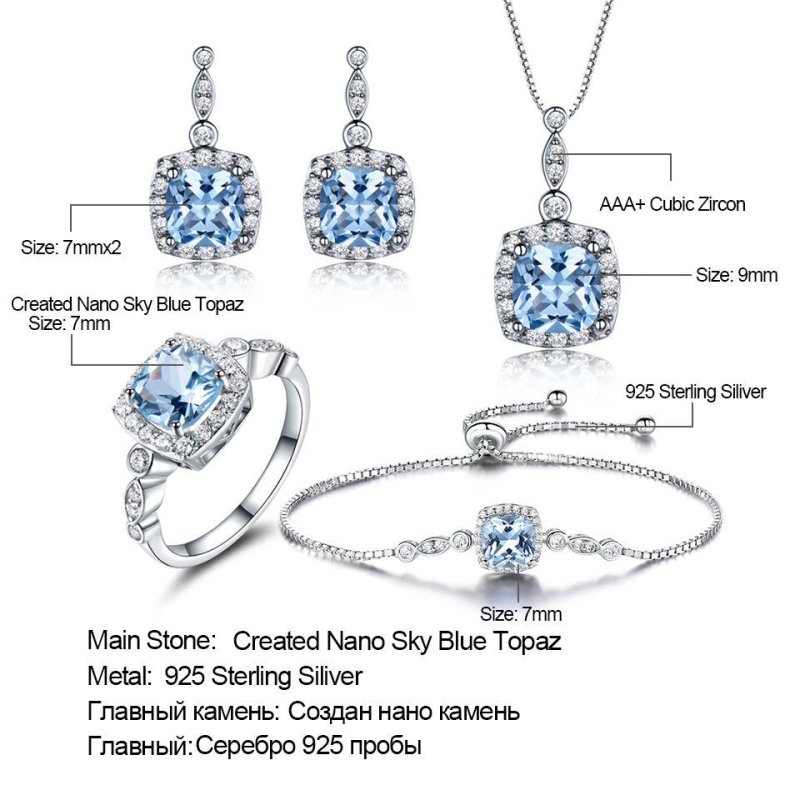 925 Sterling Silver Necklace Sky Blue Topaz Four-Piece Set $119.00 Dana Fashion style: 4pcs set Women's Accessories Material information: Material: Silver Packing list: Four-piece suit*1 Size Information: