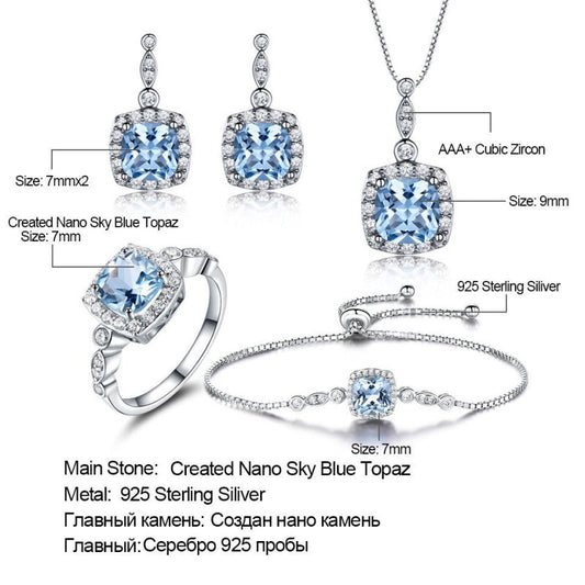 925 Sterling Silver Necklace Sky Blue Topaz Four-Piece Set $119.00 Dana Fashion style: 4pcs set Women's Accessories Material information: Material: Silver Packing list: Four-piece suit*1 Size Information: