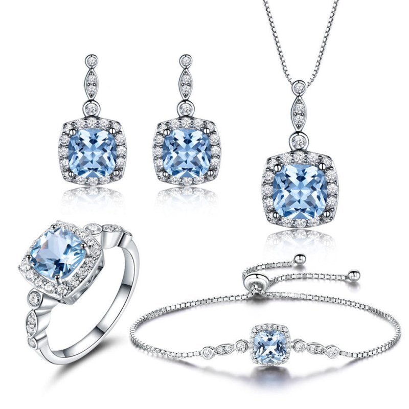 925 Sterling Silver Necklace Sky Blue Topaz Four-Piece Set $119.00 Dana Fashion style: 4pcs set Women's Accessories Material information: Material: Silver Packing list: Four-piece suit*1 Size Information: