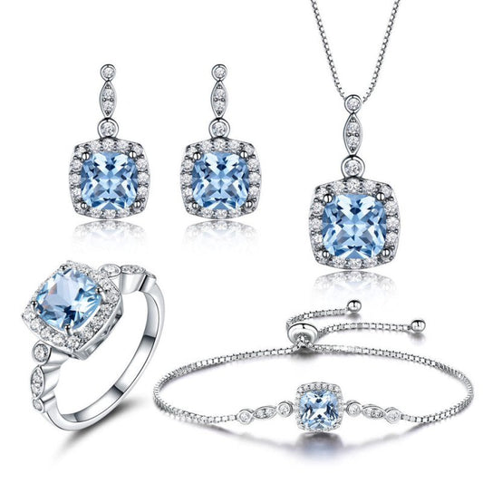 925 Sterling Silver Necklace Sky Blue Topaz Four-Piece Set $119.00 Dana Fashion style: 4pcs set Women's Accessories Material information: Material: Silver Packing list: Four-piece suit*1 Size Information: