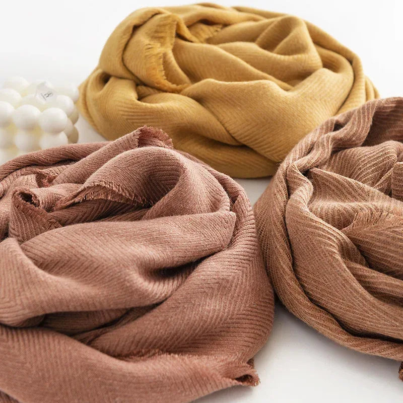 Herringbone Pattern Monochrome Artificial Cashmere Scarf Women's Simple Casual Style Tassel Warm Shawl - DanaFashionstore