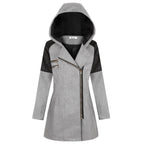 Women Warm Slim Full Zipper Coat Thick Woolen Coat Female Fall Winter Windbreaker Hooded Diagonal Zipper Women's Clothing - DanaFashionstore