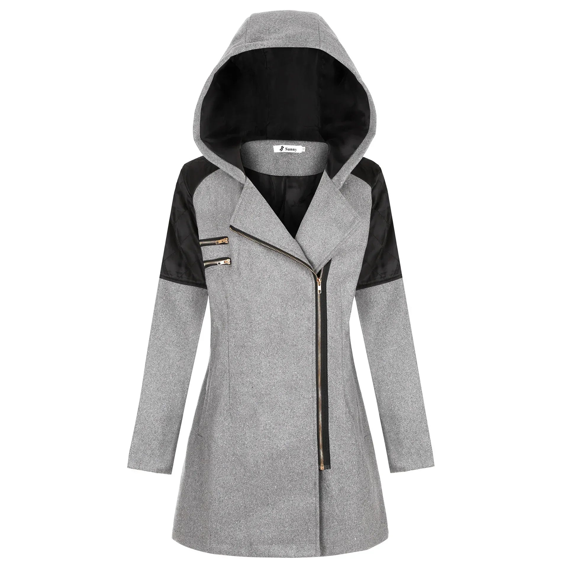 Women Warm Slim Full Zipper Coat Thick Woolen Coat Female Fall Winter Windbreaker Hooded Diagonal Zipper Women's Clothing - DanaFashionstore