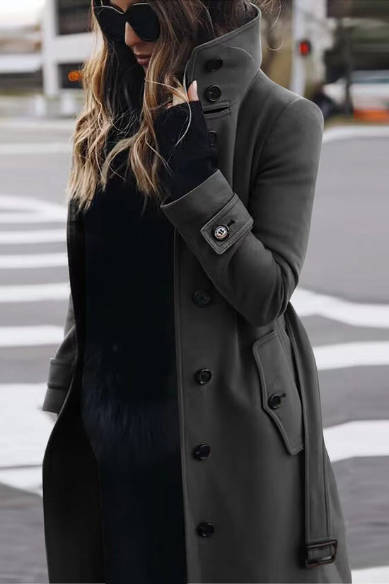 Autumn Winter New Woolen Coat Women's Slim Fit Cardigan Large Coat Women Long Sleeve Single Breasted Stand Collar Woolen Coat