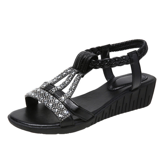 Casual Wedges Sandals With Rhinestone Summer Plus-size Peep-toe Roman Shoes
