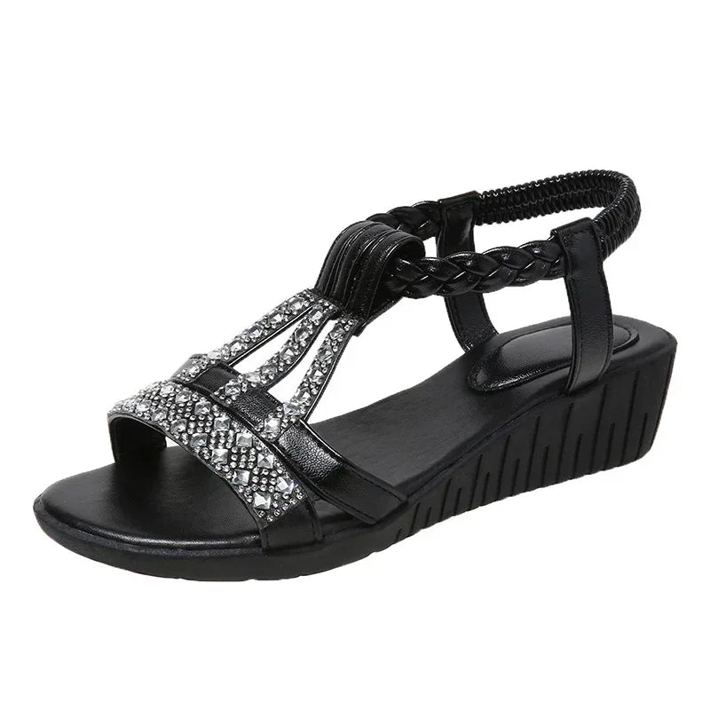 Casual Wedges Sandals With Rhinestone Summer Plus-size Peep-toe Roman Shoes - DanaFashionstore