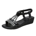 Casual Wedges Sandals With Rhinestone Summer Plus-size Peep-toe Roman Shoes - DanaFashionstore