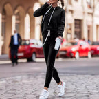 Hoodie With Drawstrings High Waist Trousers Casual Sweatshirt Two-piece Suit
