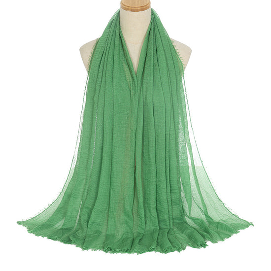 Pleated Viscose Yarn Monochrome Scarf Natural Wrinkled Cotton And Linen Burrs