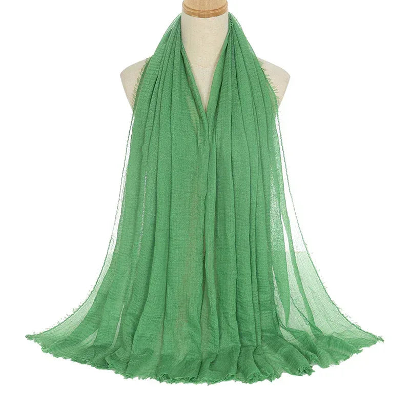Pleated Viscose Yarn Monochrome Scarf Natural Wrinkled Cotton And Linen Burrs - DanaFashionstore