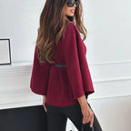 New Stand Collar Batwing Sleeves Cloak Top With Belt Ins Fashion Temperament Jacket Woolen Sweater Outwear For Women Clothing - DanaFashionstore