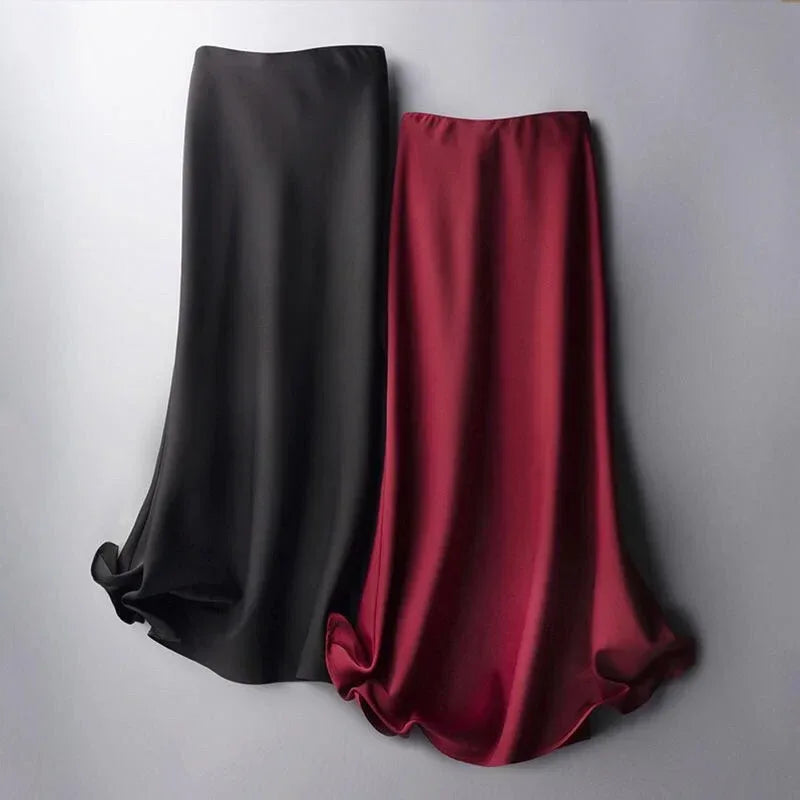 High waist solid color satin skirt - DanaFashionstore