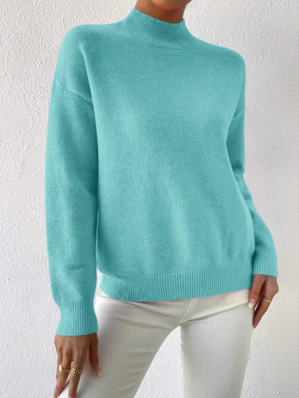Women's Pullover Sweater Casual Solid Color Mid-high Neck Long-sleeved Knitted Tops Clothing - DanaFashionstore