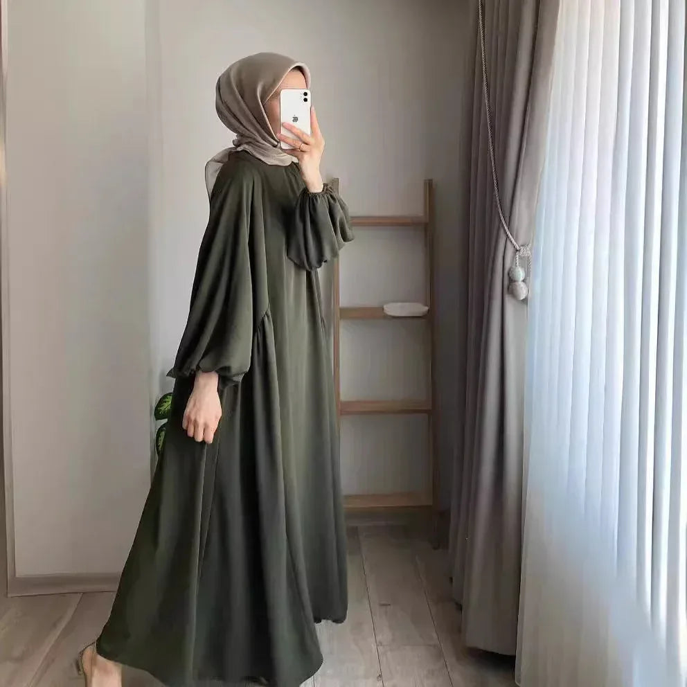 Muslim Women's Solid Color Pullover Dress - Elegant Fashion Loose Fit Modest Dress - DanaFashionstore