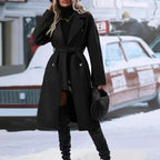 Lapel Double-breasted Trench Coat With Belt Winter Fashion Solid Color Long Jacket Outwear Women Clothing - DanaFashionstore