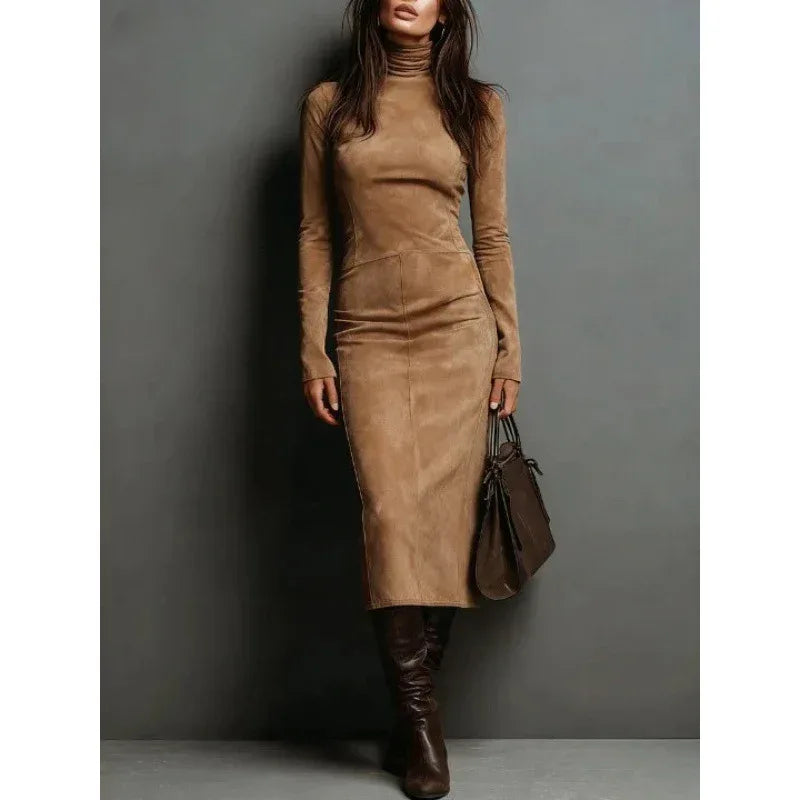 Turtleneck Long-sleeved Dress Fashion Sexy Slim-fitting Bodycon Long Dresses Women's Clothing - DanaFashionstore
