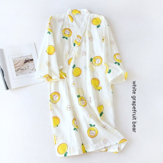 Women Bathrobe Nightdress Long Sleeve Nightgown Cotton Gauze - Dana Fashion