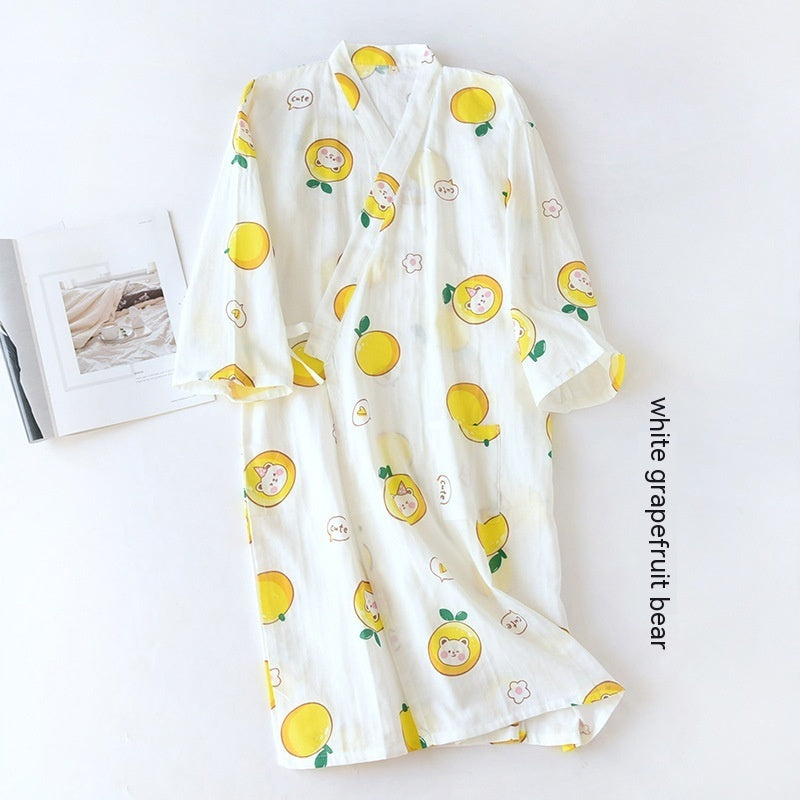 Women Bathrobe Nightdress Long Sleeve Nightgown Cotton Gauze - Dana Fashion