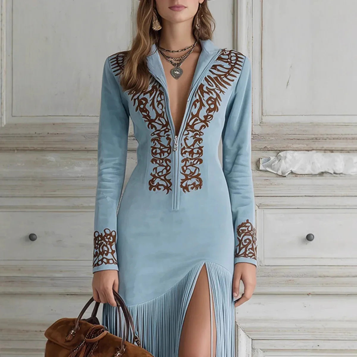 Women's Retro Floral Zipper Dress - DanaFashionstore