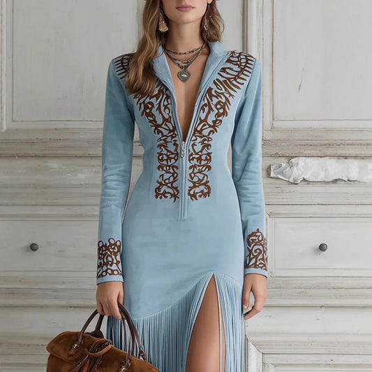 Women's Retro Floral Zipper Dress - DanaFashionstore