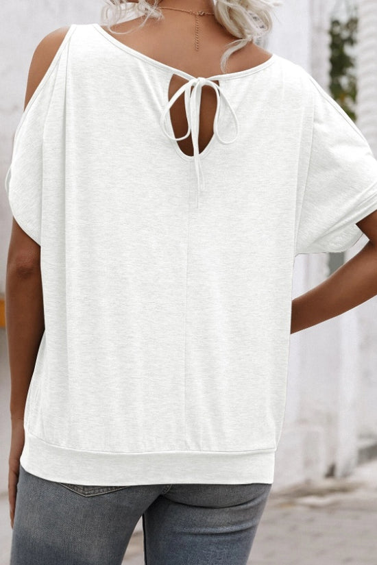 EMERY ROSE Solid Cold Shoulder Tie Back Top