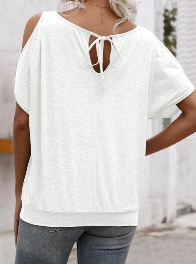 EMERY ROSE Solid Cold Shoulder Tie Back Top