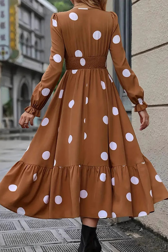 V-neck Long Sleeve Ruffled Hem Dress - Dana Fashion