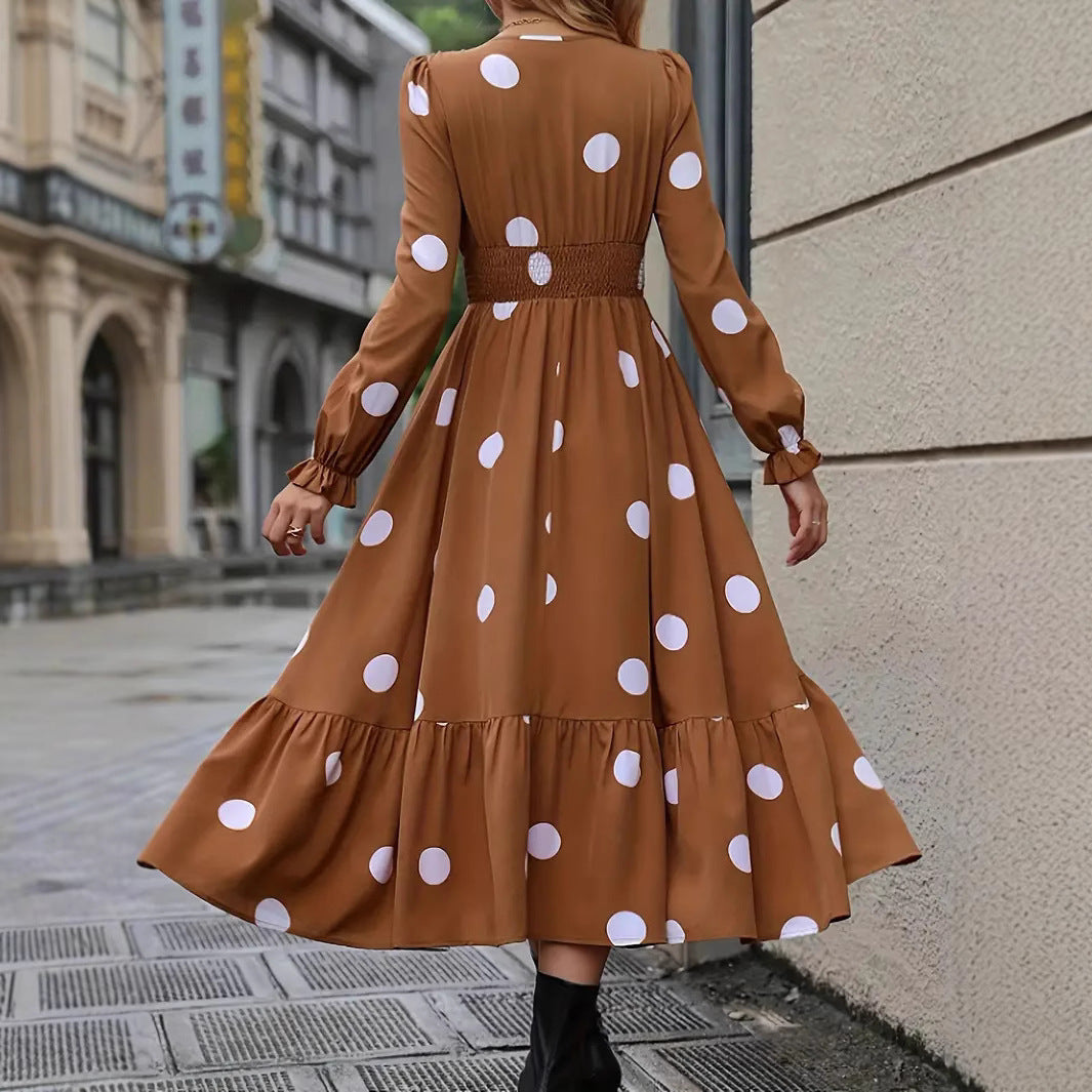 V-neck Long Sleeve Ruffled Hem Dress - Dana Fashion